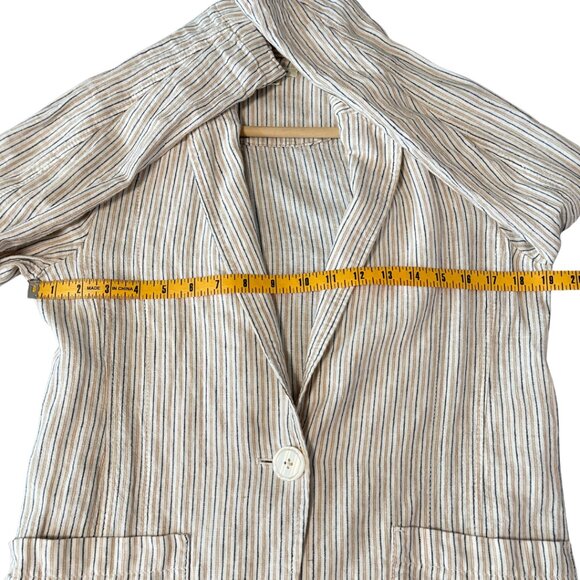 Max Studio Linen Blend Blazer Jacket Womens XS Tan Stripe Lightweight Minimalist - Picture 8 of 9